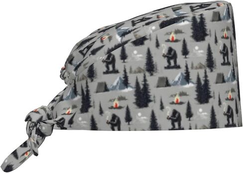 Forest Camping Gorilla Print Scrub Caps Women Men, Nurse Cap Surgical Caps Scrub Hats for Women Men, Adjustable Working Cap with Sweatband Black in Kuwait