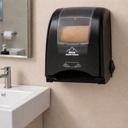 Sierra Hygenics Black Touch-Free Autocut Paper Towel Dispenser with (6) Hygenics 7.5" Hardwound 1-ply Natural (Kraft) Paper Towel Rolls in Kuwait