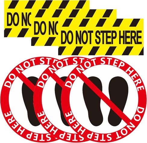 6 عبوات من ملصقات Do Not Step Here، شارات الفينيل بأشكال مستطيلة ومستديرة، ملصقات تحذيرية قابلة للإزالة للاستخدام في حمام السباحة، والأرضيات الداخلية والخارجية in Kuwait
