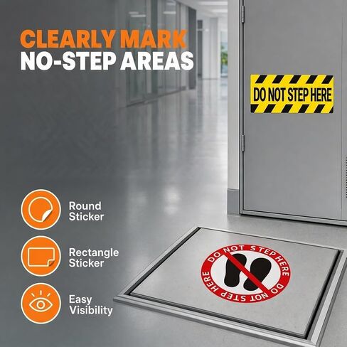 6 عبوات من ملصقات Do Not Step Here، شارات الفينيل بأشكال مستطيلة ومستديرة، ملصقات تحذيرية قابلة للإزالة للاستخدام في حمام السباحة، والأرضيات الداخلية والخارجية in Kuwait