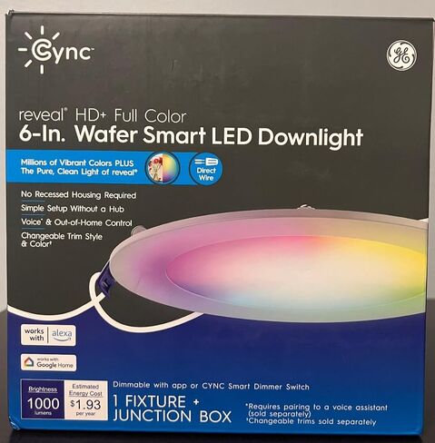 Cync Full Color 75W EQ 2000K 6 in. رقاقة إضاءة LED ذكية للأسفل بالإضافة إلى صندوق توصيل (عبوة واحدة) 93130935 in Kuwait