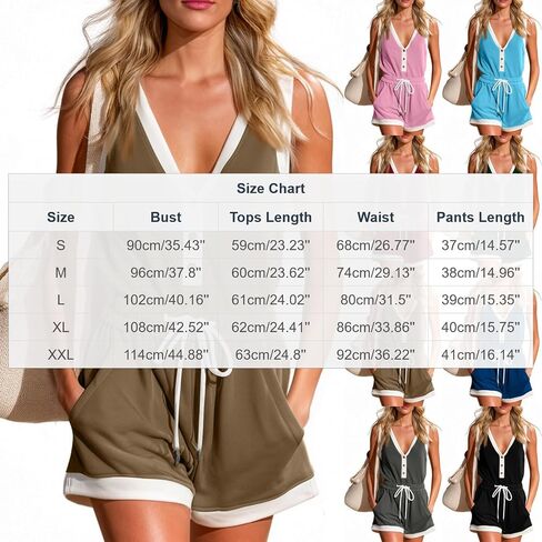 HGps8w Women's 2 Piece Outfits, Loose V Neck Sleeveless Tank Top Matching Shorts Color Block Workout Sets with Pockets in Kuwait