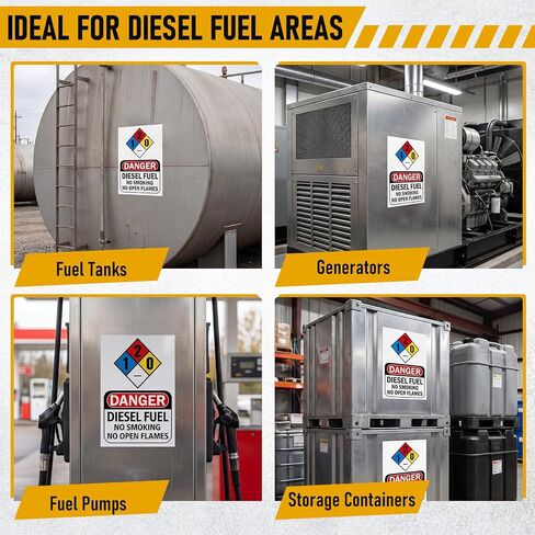8 Pack Danger Diesel Fuel Stickers, 7 x 10 Inch Self Adhesive Vinyl Warning Decals, No Smoking No Open Flames Safety Signs for Diesel Tanks, Fuel Can, Generators in Kuwait