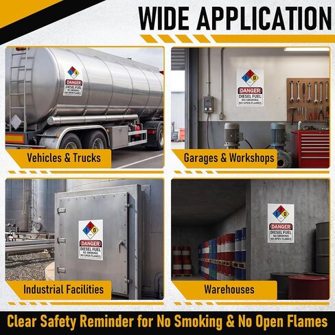 8 Pack Danger Diesel Fuel Stickers, 7 x 10 Inch Self Adhesive Vinyl Warning Decals, No Smoking No Open Flames Safety Signs for Diesel Tanks, Fuel Can, Generators in Kuwait