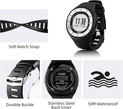ساعة EZON Pedometer Watch T028، ساعة مضادة للماء مع السعرات الحرارية وساعة التوقف، إضاءة خلفية EL، عداد خطوات غير بلوتوث للمشي والتمارين اليومية in Kuwait