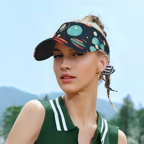 Outer Space Planet Print Foldable Sun Visor Hat Lightweight Adjustable Sun Visor Hat Outdoor Sports Cap for Adults Black in Kuwait