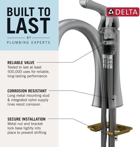 Delta Modern Chrome Bathroom Faucet 1 Hole, Single Hole Bathroom Sink Faucet for Vanity, Metal Push-Pop Drain Assembly, Chrome 567LF-GPM-PP in Kuwait