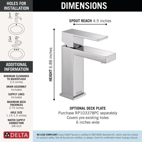Delta Modern Chrome Bathroom Faucet 1 Hole, Single Hole Bathroom Sink Faucet for Vanity, Metal Push-Pop Drain Assembly, Chrome 567LF-GPM-PP in Kuwait