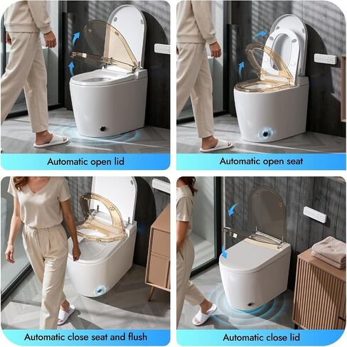 Smart Compact Toilet for Small Bathroom, 23" Depth Toilet with Auto Open/Close Lid & Foot Sensor Flush, Heated Seat, Warm Water Wash & Dryer, Tankless One Piece Toilet with 1.28GPF in Kuwait