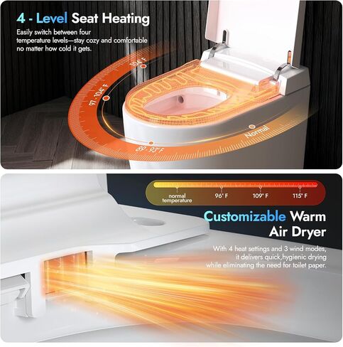 Smart Compact Toilet for Small Bathroom, 23" Depth Toilet with Auto Open/Close Lid & Foot Sensor Flush, Heated Seat, Warm Water Wash & Dryer, Tankless One Piece Toilet with 1.28GPF in Kuwait