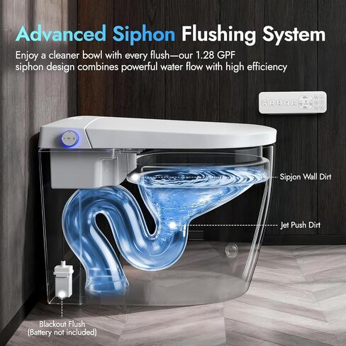 Smart Compact Toilet for Small Bathroom, 23" Depth Toilet with Auto Open/Close Lid & Foot Sensor Flush, Heated Seat, Warm Water Wash & Dryer, Tankless One Piece Toilet with 1.28GPF in Kuwait