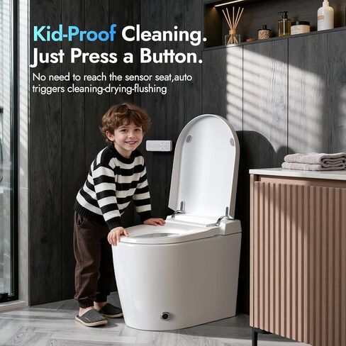 Smart Compact Toilet for Small Bathroom, 23" Depth Toilet with Auto Open/Close Lid & Foot Sensor Flush, Heated Seat, Warm Water Wash & Dryer, Tankless One Piece Toilet with 1.28GPF in Kuwait