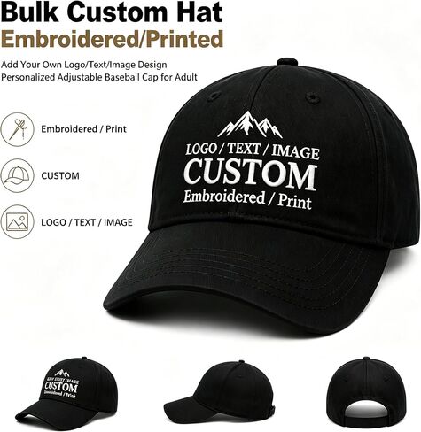 Custom Hat Embroidered/Printed Logo/Text/Image Baseball Cap for Men Women | Bulk,Personalized 4 Sided Customization,adjustable size.High-density polyether.for groups,sports,trips. Gift,for Adult in Kuwait