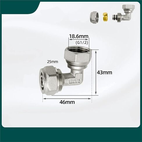 النحاس النيكل DN15 DN20 BSPP أنثى الموضوع الاتحاد المشترك الكوع Pex الأنابيب 1216/1620/2025 تركيب تجهيزات أنابيب الألومنيوم (1216xDN15 النيكل) in Kuwait