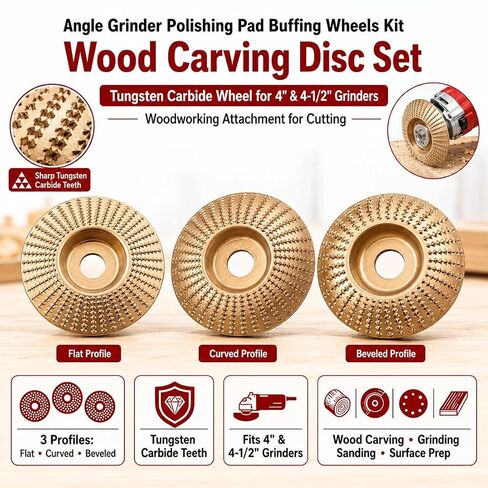 Tungsten Carbide Cutting Wheel, 2026 Upgraded Angle Grinder Polishing Pad, Heavy-Duty Wood Carving Disc Set, ungsten Carbide Grinding Wheel Wood Carving for 4" & 4-1/2" Grinders (3*Flat Surface-A) in Kuwait