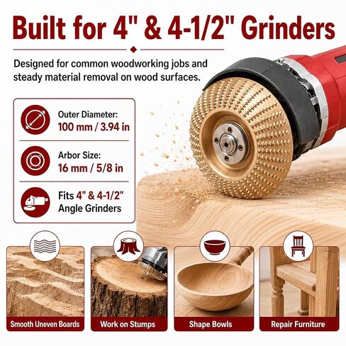 Tungsten Carbide Cutting Wheel, 2026 Upgraded Angle Grinder Polishing Pad, Heavy-Duty Wood Carving Disc Set, ungsten Carbide Grinding Wheel Wood Carving for 4" & 4-1/2" Grinders (3*Flat Surface-A) in Kuwait