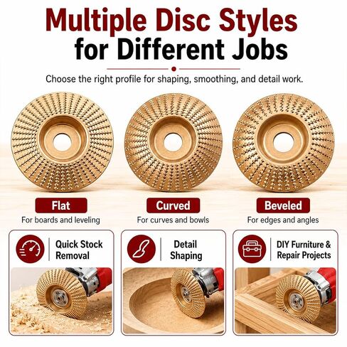 Tungsten Carbide Cutting Wheel, 2026 Upgraded Angle Grinder Polishing Pad, Heavy-Duty Wood Carving Disc Set, ungsten Carbide Grinding Wheel Wood Carving for 4" & 4-1/2" Grinders (3*Flat Surface-A) in Kuwait