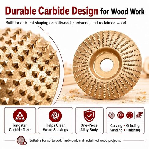 Tungsten Carbide Cutting Wheel, 2026 Upgraded Angle Grinder Polishing Pad, Heavy-Duty Wood Carving Disc Set, ungsten Carbide Grinding Wheel Wood Carving for 4" & 4-1/2" Grinders (3*Flat Surface-A) in Kuwait