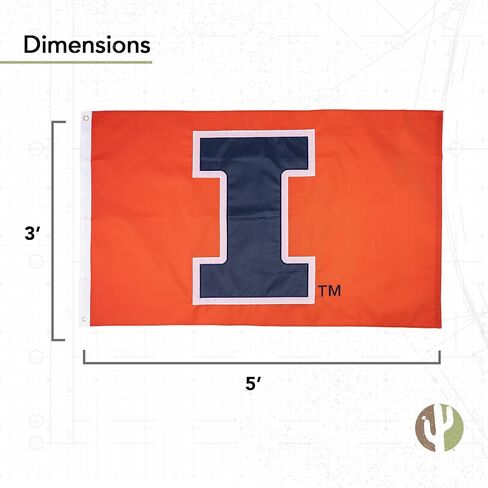 علم جامعة إلينوي الصحراوي - لافتة مطرزة مقاس 3 × 5 أقدام للاستخدام الداخلي/الخارجي، تصميم UIUC Fighting Illini، للمناسبات وديكور المنزل (تصميم مطرز 1) in Kuwait