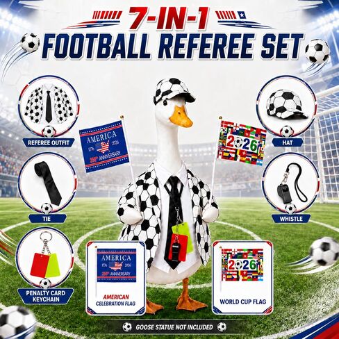 2026 World Soccer Porch Goose Outfits Set with Penalty Card Keychain, Whistle & Flag, Funny Football Porch Goose Clothes for 23 inch Cement Statue, Porch Goose Costumes for Porch, Lawn, Patio & Garden in Kuwait