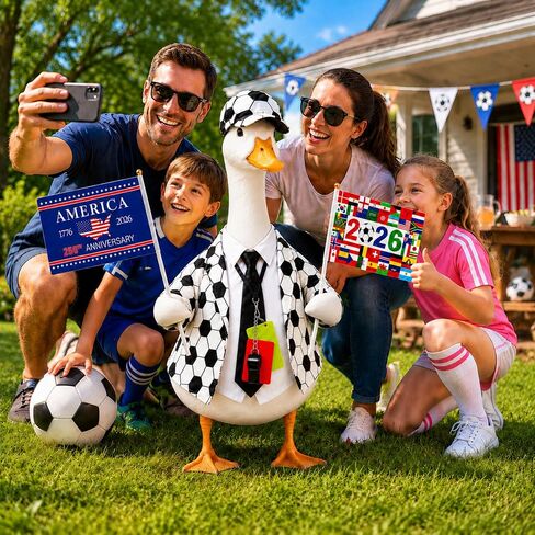 2026 World Soccer Porch Goose Outfits Set with Penalty Card Keychain, Whistle & Flag, Funny Football Porch Goose Clothes for 23 inch Cement Statue, Porch Goose Costumes for Porch, Lawn, Patio & Garden in Kuwait