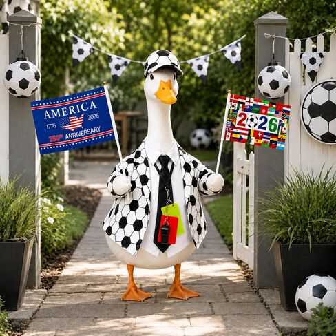 2026 World Soccer Porch Goose Outfits Set with Penalty Card Keychain, Whistle & Flag, Funny Football Porch Goose Clothes for 23 inch Cement Statue, Porch Goose Costumes for Porch, Lawn, Patio & Garden in Kuwait