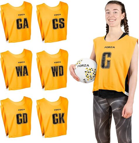 FORZA Pro Netball Pinnies [7 Pack] | Full Netball Player Position Bib Pack Available in 7 Colors - Ideal for Schools & Clubs in Saudi Arabia