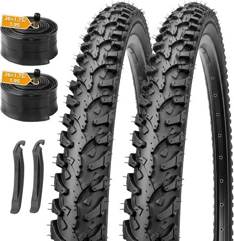 مجموعة إطارات الدراجة الجبلية MOHEGIA: عبوتان من إطارات MTB بديلة قابلة للطي مقاس 24/26 × 1.95 بوصة مع أنابيب داخلية لصمام شريدر مقاس 24/26 بوصة ورافعات الإطارات in Kuwait