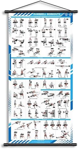 JCOHOY Dumbbell Workouts Poster Wall Chart, 15.75"×47.24" | Gym Exercise Guide, Strength Training, Home Fitness & Bodybuilding, Full-Body Dumbbell Routines in Kuwait