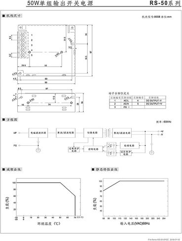Switching Power Supply RS-50 Series 3.35/12/15/24/48V Voltage Single Group Output(RS-50-48) in Kuwait