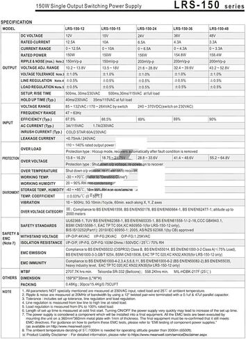 سلسلة LRS-150 تحويل التيار الكهربائي LRS-150-12 LRS-150-15 LRS-150-24 LRS-150-36 LRS-150-48(LRS-150-15) in Kuwait