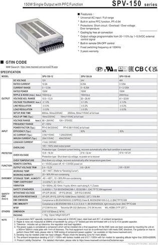 SPV-150-48 48V 3.125A 150W مخرج واحد SPV-150 تحويل التيار الكهربائي in Kuwait
