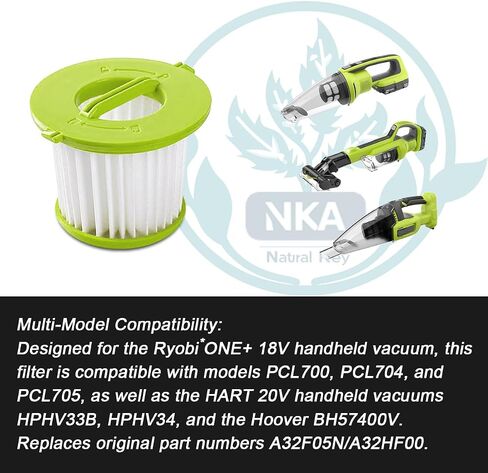 مرشحات مكنسة PCL705 للمكنسة الكهربائية Ryobi ONE+ 18V المحمولة PCL700/PCL704/PCL705، تناسب أيضًا HART 20V HPHV33B/34B & Hoover BH57400V - تحل محل A32F05N/A32HF00، عبوتين بفرشاة PLC705-4 in Kuwait