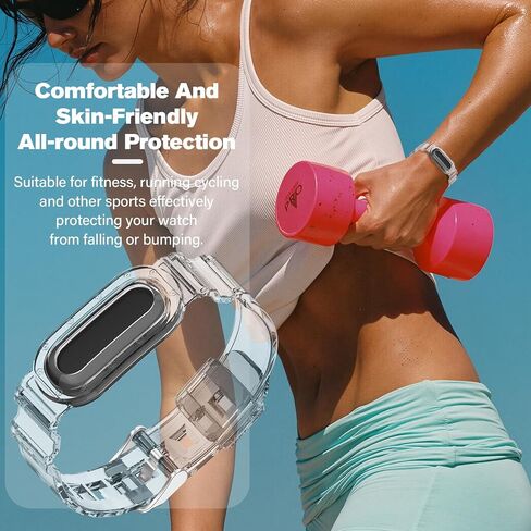 أربطة شفافة شفافة متوافقة مع Google Fitbit Air مع حافظة ممتصة للصدمات، سوار معصم رياضي من مادة TPU مسامي للهلام، حزام بديل لـ Fitbit Air للرجال والنساء in Kuwait
