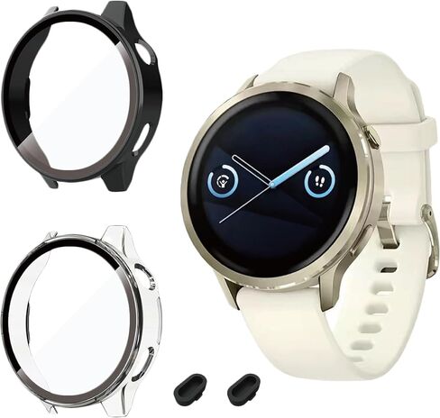 عبوتان من حافظة حماية الشاشة لجهاز Garmin venu 4، غطاء كامل مقاس 41 مم مع زجاج مقسى مدمج 9H، غلاف صلب من البولي كربونات (أسود/شفاف) - 2 سدادات غبار من السيليكون in Kuwait