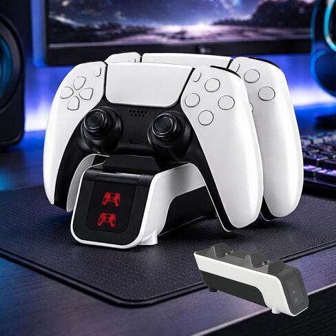 Controller Charging Base Compatible with Ps5, Charging Head Breathing Light, ABS Material Non-Slip, Dual Fast Charging Grip Charging, Black and White Mechanical Wind Design in Kuwait