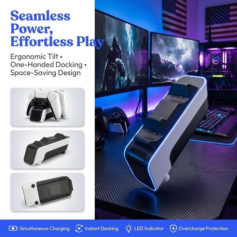 Controller Charging Base Compatible with Ps5, Charging Head Breathing Light, ABS Material Non-Slip, Dual Fast Charging Grip Charging, Black and White Mechanical Wind Design in Kuwait