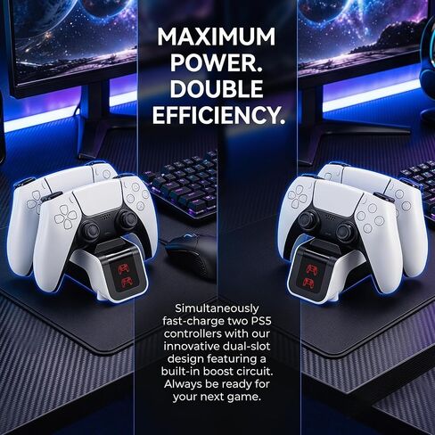 Controller Charging Base Compatible with Ps5, Charging Head Breathing Light, ABS Material Non-Slip, Dual Fast Charging Grip Charging, Black and White Mechanical Wind Design in Kuwait