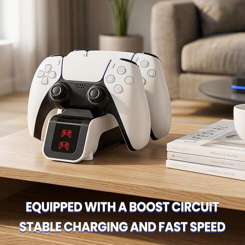 Controller Charging Base Compatible with Ps5, Charging Head Breathing Light, ABS Material Non-Slip, Dual Fast Charging Grip Charging, Black and White Mechanical Wind Design in Kuwait