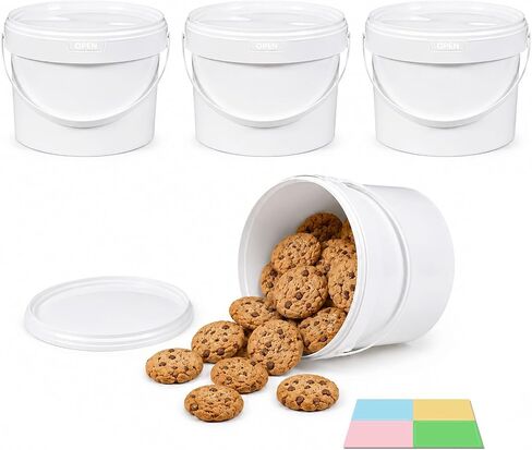 4 Pack 1 Gallon Plastic Bucket with Lid, Round Food Grade Large Storage Container for Water, Paint, Ice & Daily Use in Kuwait