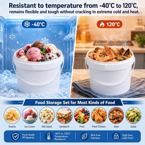 4 Pack 1 Gallon Plastic Bucket with Lid, Round Food Grade Large Storage Container for Water, Paint, Ice & Daily Use in Kuwait