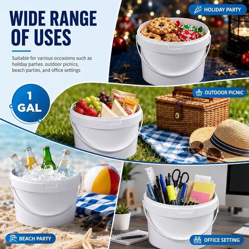 4 Pack 1 Gallon Plastic Bucket with Lid, Round Food Grade Large Storage Container for Water, Paint, Ice & Daily Use in Kuwait