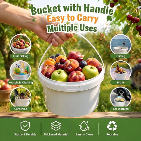 4 Pack 1 Gallon Plastic Bucket with Lid, Round Food Grade Large Storage Container for Water, Paint, Ice & Daily Use in Kuwait