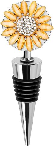 Soleebee 1 Pack Decorative Wine Stoppers, Delicate Diamond-Studded Wine Stopper with Animal and Plant Motifs, Reusable Beverage Bottle Stoppers for Bar, Party, Kitchen Decor (Sunflower) in Kuwait
