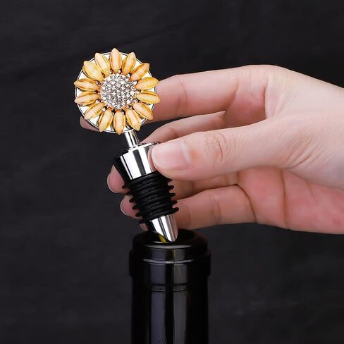 Soleebee 1 Pack Decorative Wine Stoppers, Delicate Diamond-Studded Wine Stopper with Animal and Plant Motifs, Reusable Beverage Bottle Stoppers for Bar, Party, Kitchen Decor (Sunflower) in Kuwait