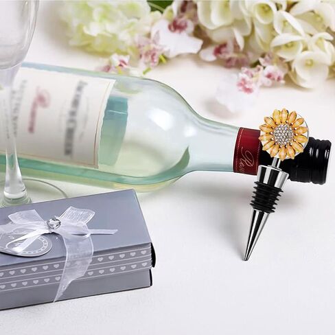 Soleebee 1 Pack Decorative Wine Stoppers, Delicate Diamond-Studded Wine Stopper with Animal and Plant Motifs, Reusable Beverage Bottle Stoppers for Bar, Party, Kitchen Decor (Sunflower) in Kuwait