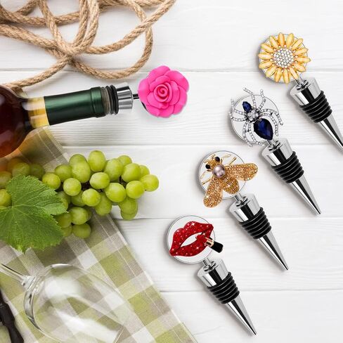 Soleebee 1 Pack Decorative Wine Stoppers, Delicate Diamond-Studded Wine Stopper with Animal and Plant Motifs, Reusable Beverage Bottle Stoppers for Bar, Party, Kitchen Decor (Sunflower) in Kuwait