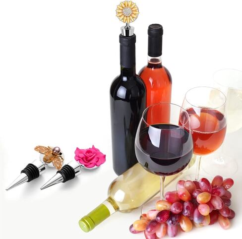 Soleebee 1 Pack Decorative Wine Stoppers, Delicate Diamond-Studded Wine Stopper with Animal and Plant Motifs, Reusable Beverage Bottle Stoppers for Bar, Party, Kitchen Decor (Sunflower) in Kuwait