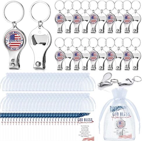 Zeyune 18 Set 4th of July Party Favors Patriotic American Flag Round c Bottle Opener Nail Clipper Keychain with God Bless 250th Anniversary Souvenirs Gifts USA Independence Day Party Favors in Kuwait