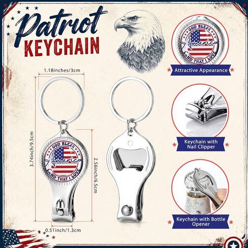 Zeyune 18 Set 4th of July Party Favors Patriotic American Flag Round c Bottle Opener Nail Clipper Keychain with God Bless 250th Anniversary Souvenirs Gifts USA Independence Day Party Favors in Kuwait